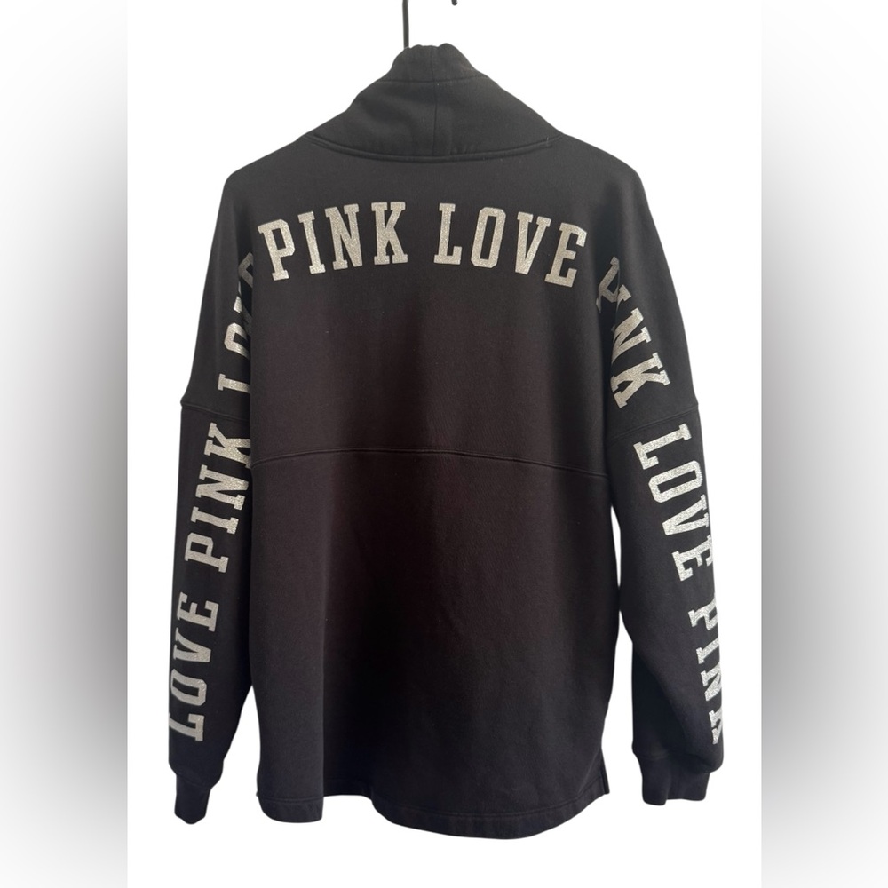 PINK Victoria's Secret Black Varsity Cowl Oversized Logo Sweatshirt Size Medium - Picture 5 of 9